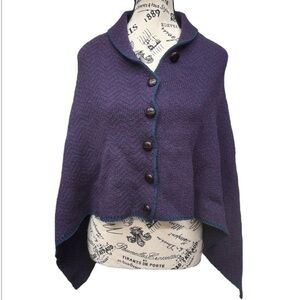 Aran Woollen Mills 100% Merino Wool Button Front Chevron Knit Cape Poncho